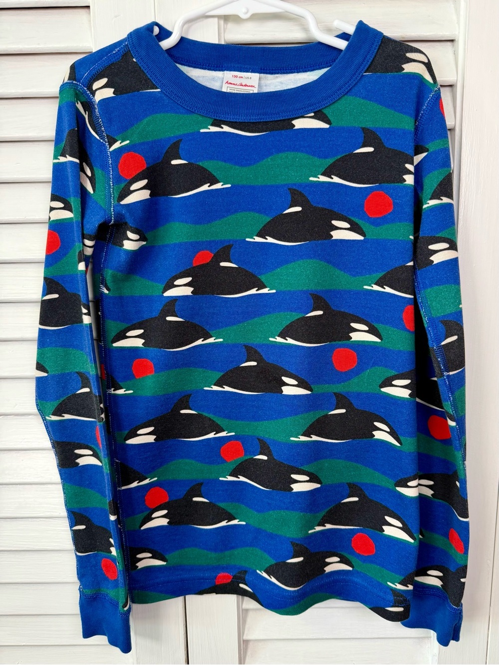 Hanna Andersson Orcas Whales Blue and Green Boy Size 8 Pajamas Set